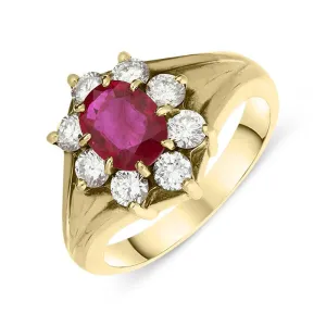 18ct Yellow Gold Ruby Diamond Cluster Ring D