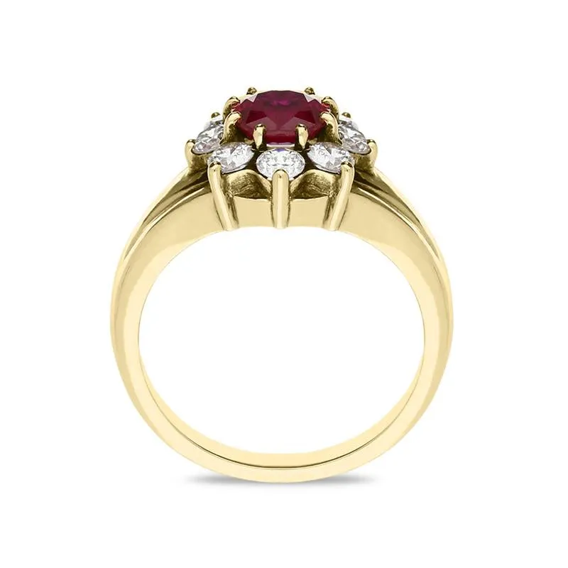 18ct Yellow Gold Ruby Diamond Cluster Ring D