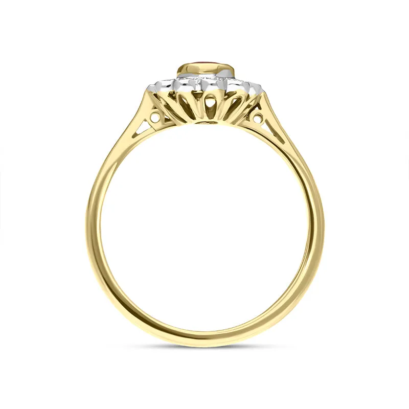 18ct Yellow Gold Ruby Diamond Oval Cluster Ring D