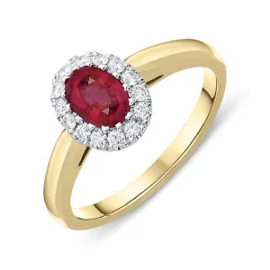 18ct Yellow Gold Ruby Diamond Oval Cluster Ring