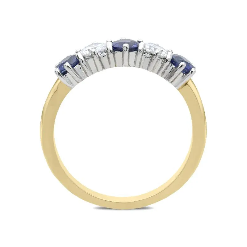18ct Yellow Gold Sapphire Diamond Claw Set Half Eternity Ring