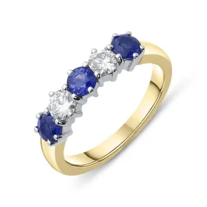 18ct Yellow Gold Sapphire Diamond Claw Set Half Eternity Ring