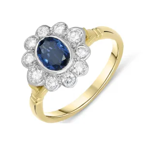 18ct Yellow Gold Sapphire Diamond Floral Cluster Ring