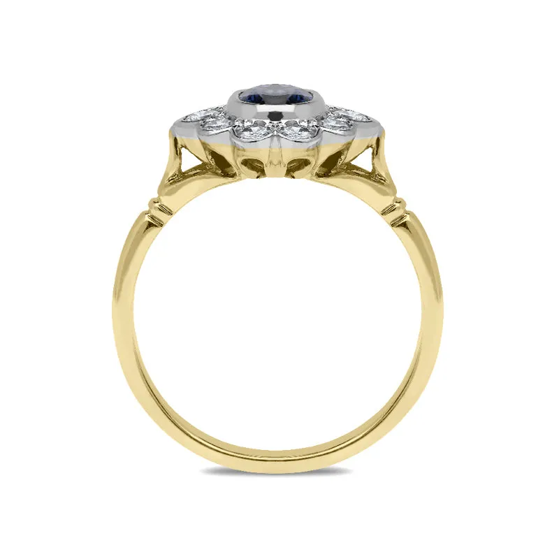 18ct Yellow Gold Sapphire Diamond Floral Cluster Ring