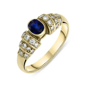 18ct Yellow Gold Sapphire Diamond Oval Cut Ring