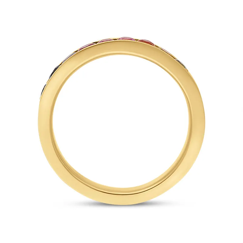 18ct Yellow Gold Sapphire Multicolour Rainbow Channel Set Half Eternity Ring