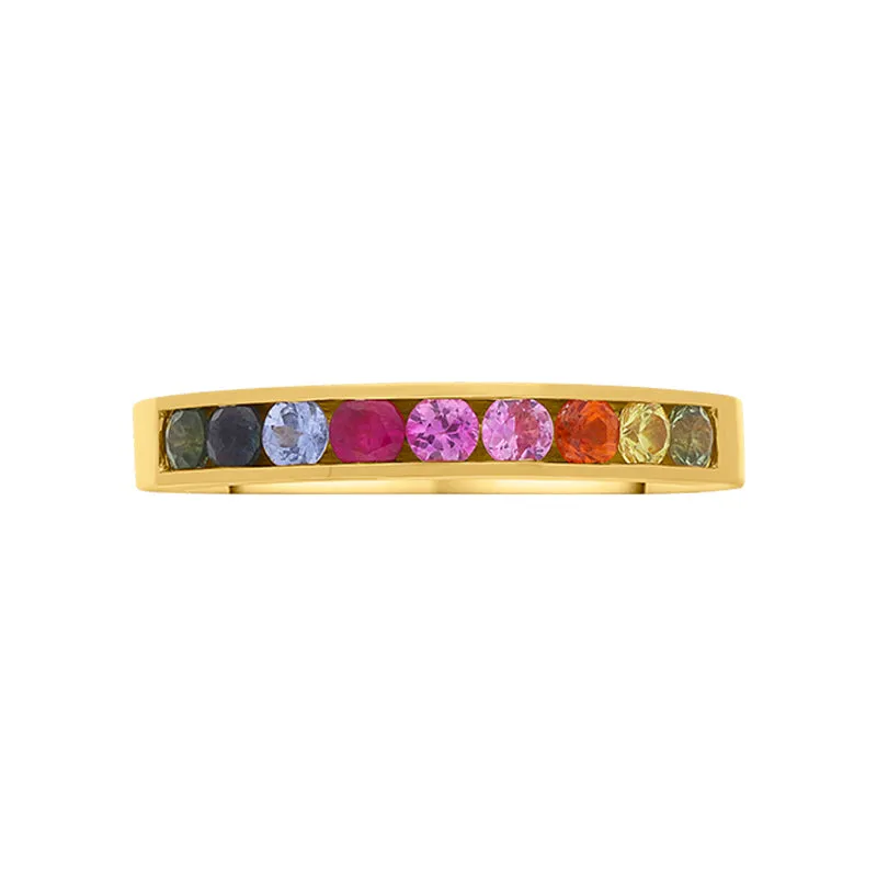 18ct Yellow Gold Sapphire Multicolour Rainbow Channel Set Half Eternity Ring