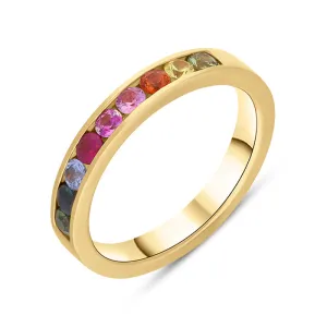 18ct Yellow Gold Sapphire Multicolour Rainbow Channel Set Half Eternity Ring