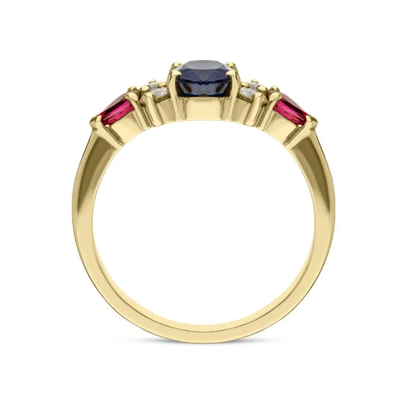 18ct Yellow Gold Sapphire Ruby Diamond Oval Cut Claw Set Ring