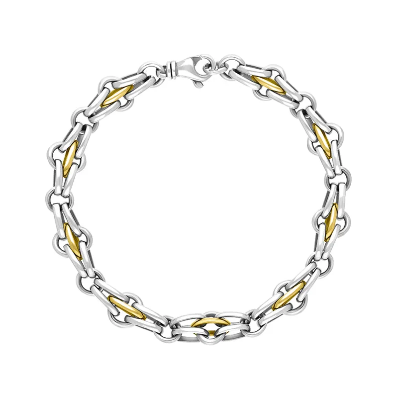 18ct Yellow Gold Sterling Silver Multi Link Cable Chain Bracelet