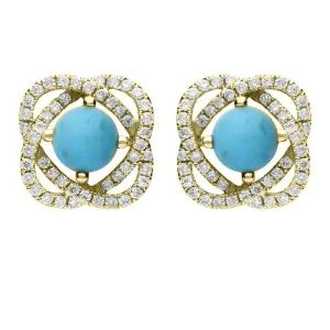 18ct Yellow Gold Turquoise 0.31ct Diamond Swirl Stud Earrings