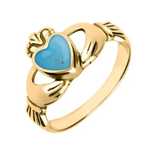 18ct Yellow Gold Turquoise Claddagh Set Ring
