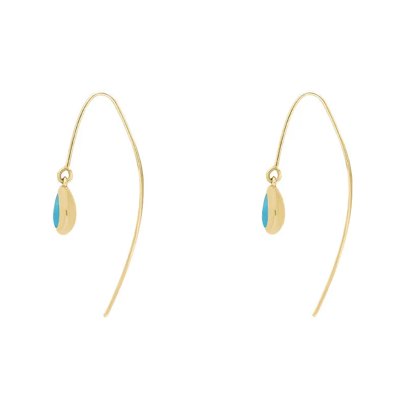 18ct Yellow Gold Turquoise Fleur De Lis Disc Drop Earrings