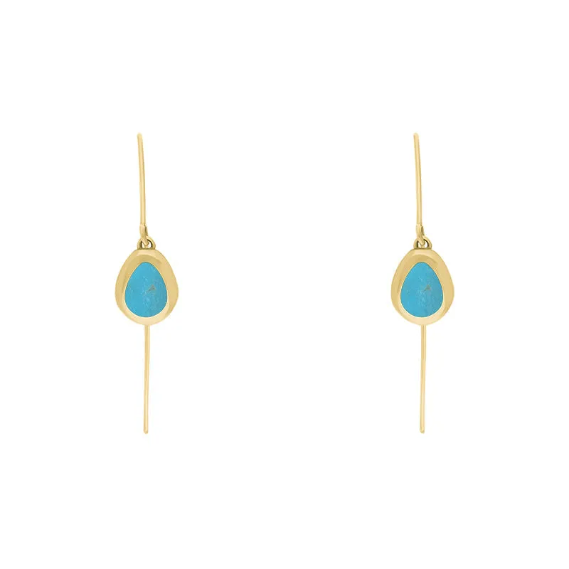 18ct Yellow Gold Turquoise Fleur De Lis Disc Drop Earrings