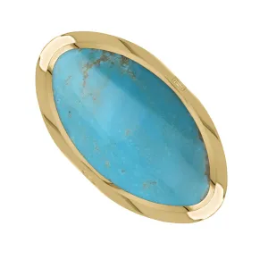 18ct Yellow Gold Turquoise King's Coronation Hallmark Large Oval Ring D
