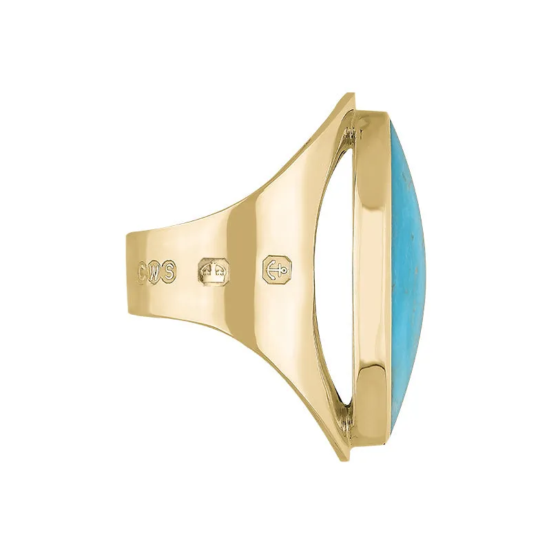 18ct Yellow Gold Turquoise King's Coronation Hallmark Large Oval Ring D