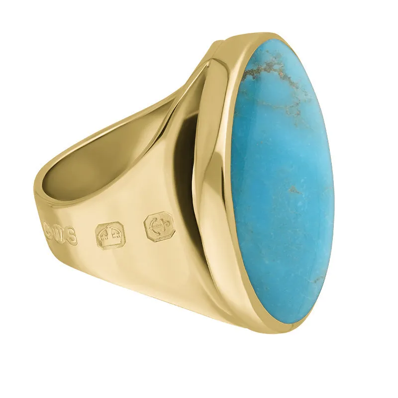 18ct Yellow Gold Turquoise King's Coronation Hallmark Medium Round Ring D