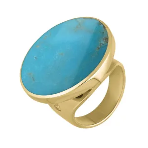 18ct Yellow Gold Turquoise King's Coronation Hallmark Medium Round Ring D
