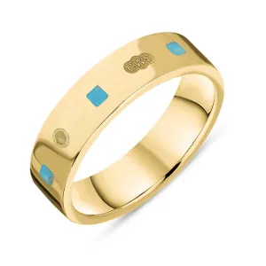 18ct Yellow Gold Turquoise King's Coronation Hallmark Princess Cut 5mm Ring D