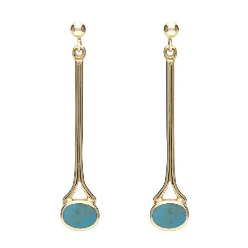 18ct Yellow Gold Turquoise Long Drop Earrings