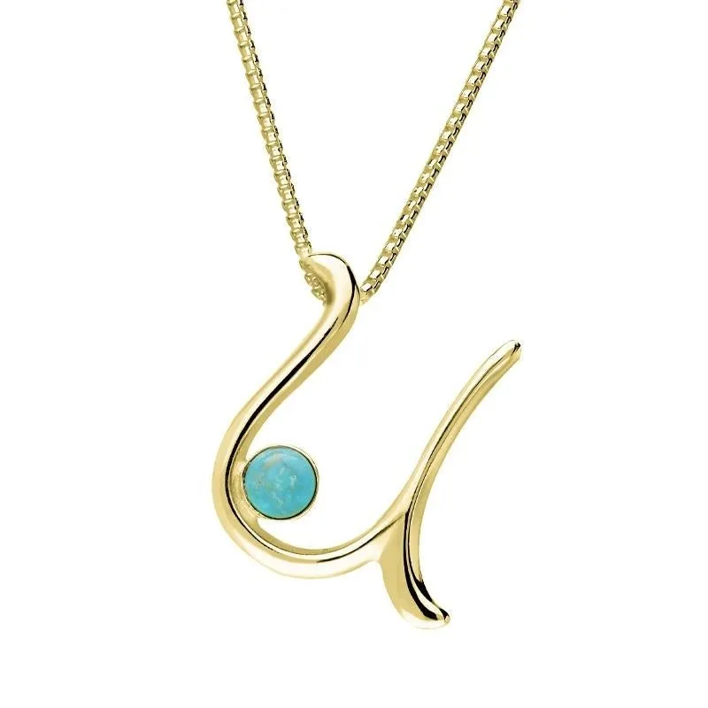 18ct Yellow Gold Turquoise Love Letters Initial U Necklace