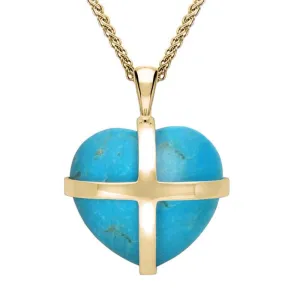 18ct Yellow Gold Turquoise Medium Cross Heart Necklace