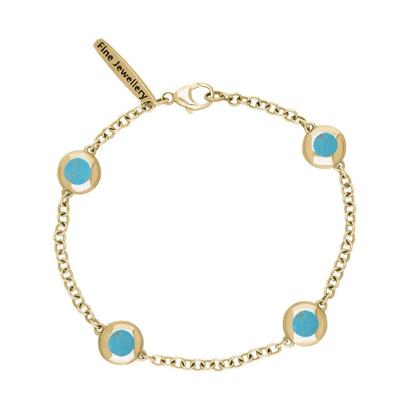 18ct Yellow Gold Turquoise Oval Heart Detail Four Stone Bracelet