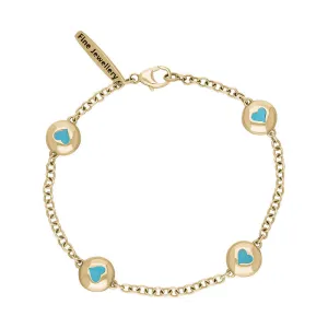 18ct Yellow Gold Turquoise Oval Heart Detail Four Stone Bracelet