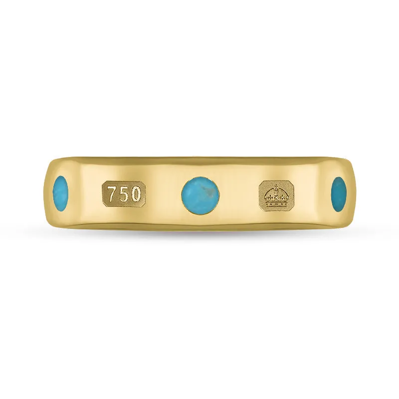 18ct Yellow Gold Turquoise Queen's Jubilee Hallmark 5mm Ring D
