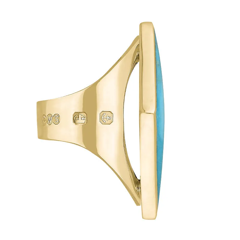18ct Yellow Gold Turquoise Queen's Jubilee Hallmark Large Rhombus Ring D