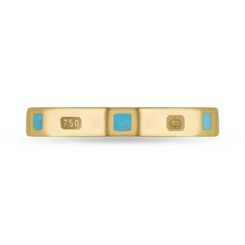 18ct Yellow Gold Turquoise Queen's Jubilee Hallmark Princess Cut 3mm Ring D