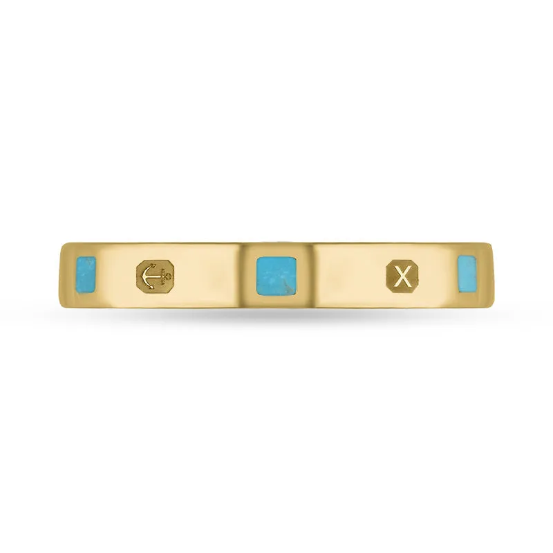 18ct Yellow Gold Turquoise Queen's Jubilee Hallmark Princess Cut 3mm Ring D