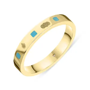 18ct Yellow Gold Turquoise Queen's Jubilee Hallmark Princess Cut 3mm Ring D