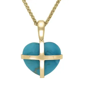 18ct Yellow Gold Turquoise Small Cross Heart Necklace