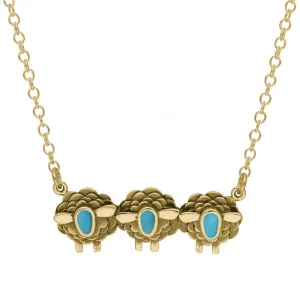 18ct Yellow Gold Turquoise Three Sheep Necklace