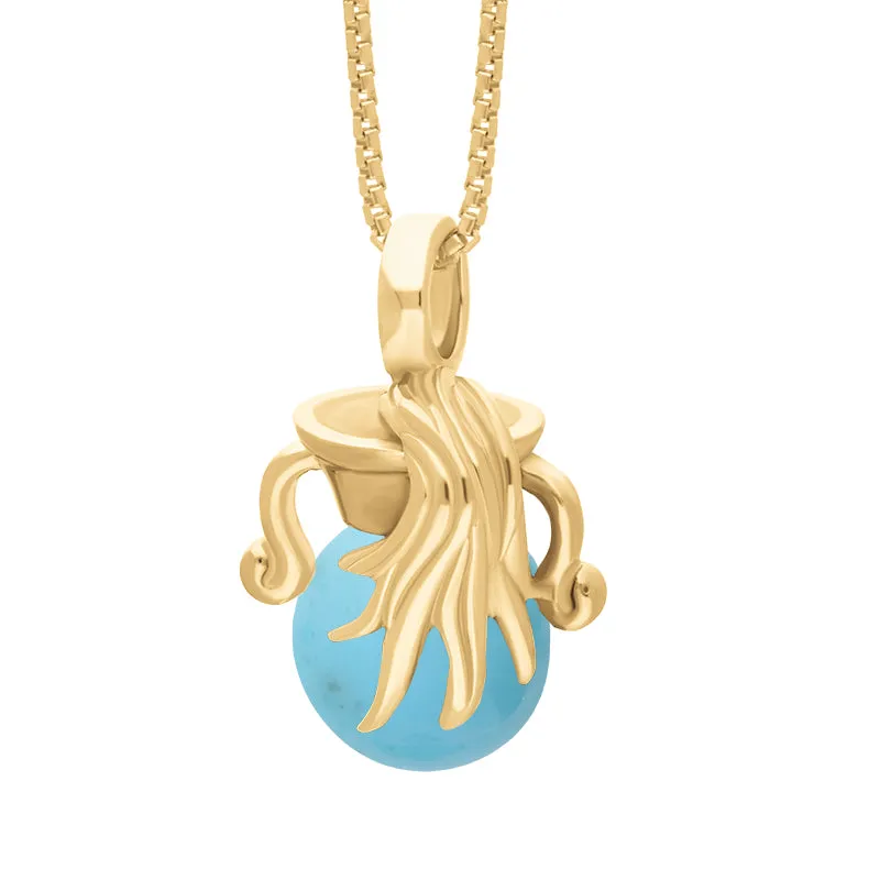 18ct Yellow Gold Turquoise Zodiac Aquarius 8mm Bead Pendant