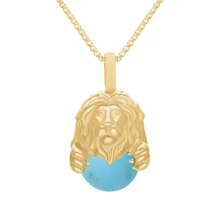 18ct Yellow Gold Turquoise Zodiac Leo 10mm Bead Pendant