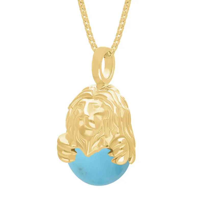 18ct Yellow Gold Turquoise Zodiac Leo 10mm Bead Pendant