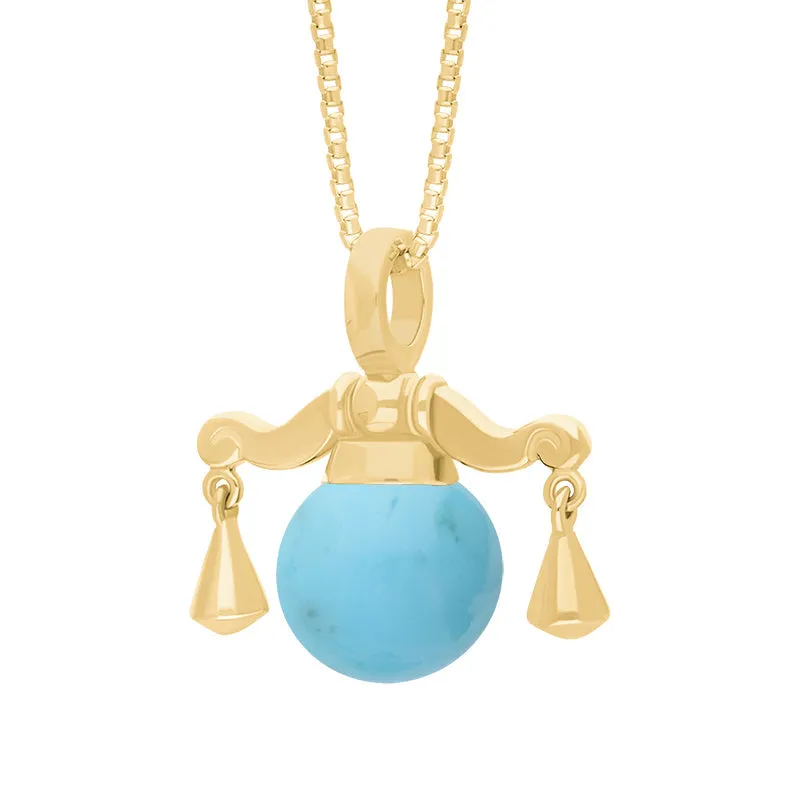 18ct Yellow Gold Turquoise Zodiac Libra 8mm Bead Pendant