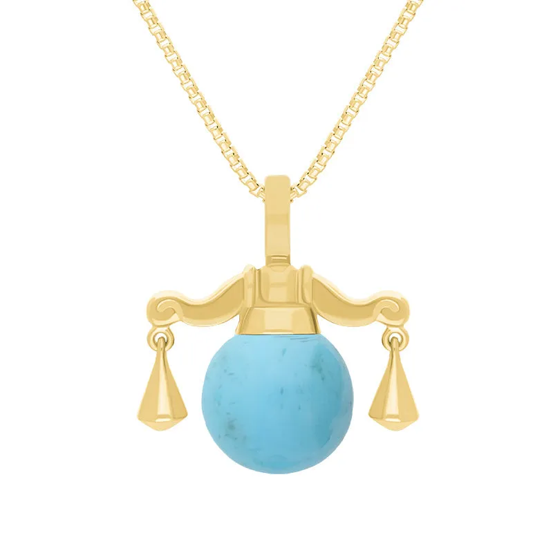18ct Yellow Gold Turquoise Zodiac Libra 8mm Bead Pendant