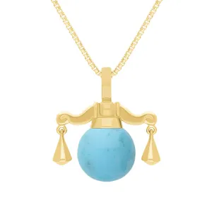 18ct Yellow Gold Turquoise Zodiac Libra 8mm Bead Pendant