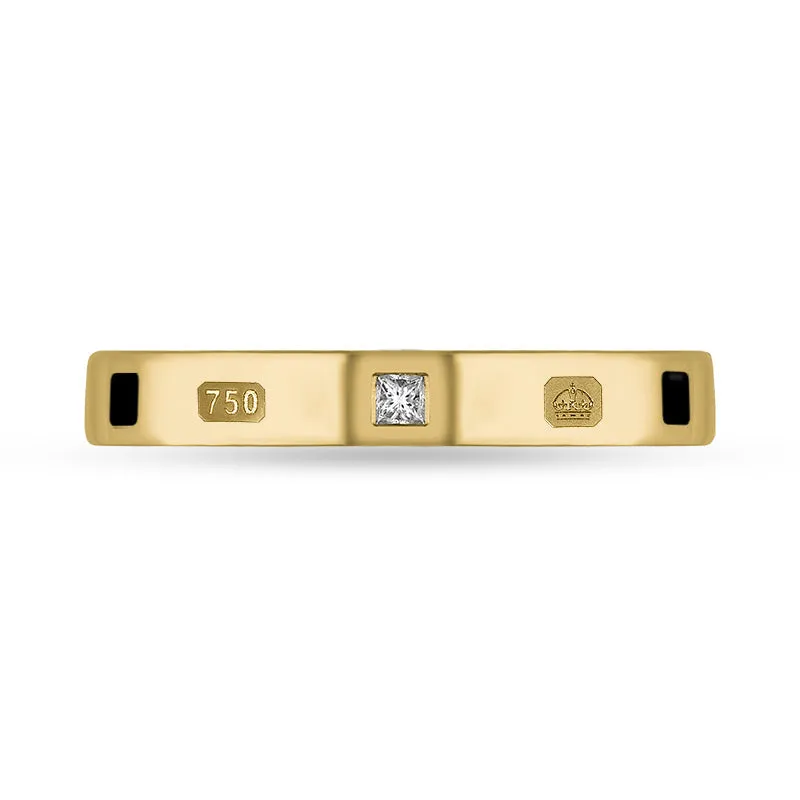 18ct Yellow Gold Whitby Jet 0.05ct Diamond Queen's Jubilee Hallmark Princess Cut 3mm Ring D