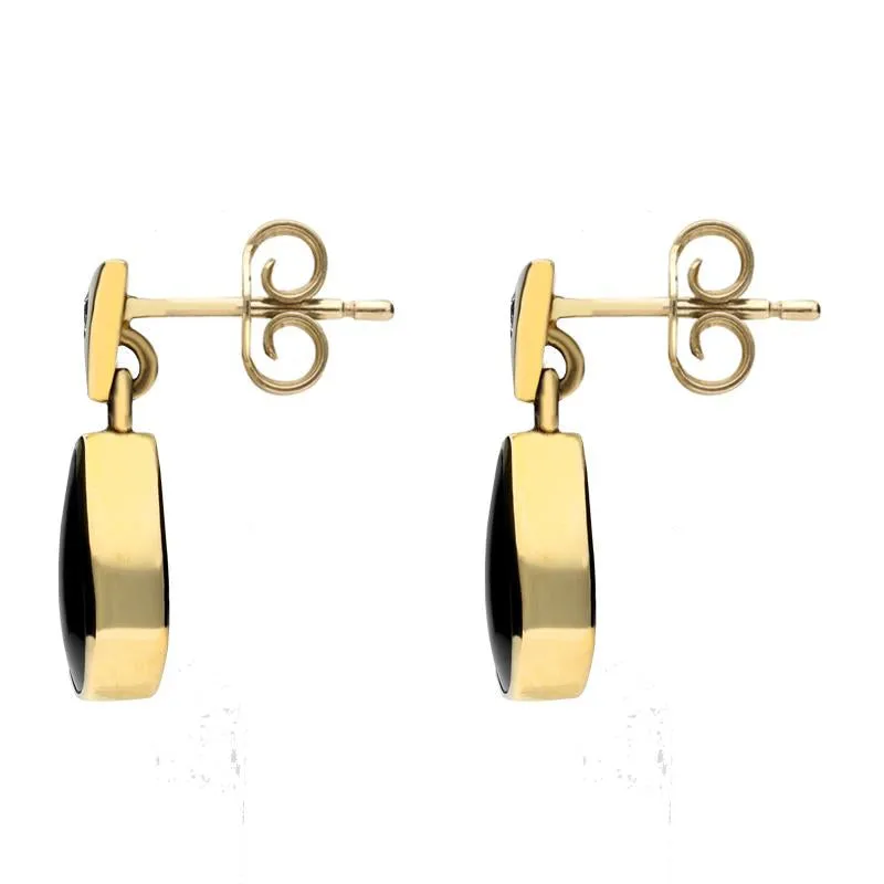 18ct Yellow Gold Whitby Jet 0.06ct Diamond Dinky Pear Drop Earrings D