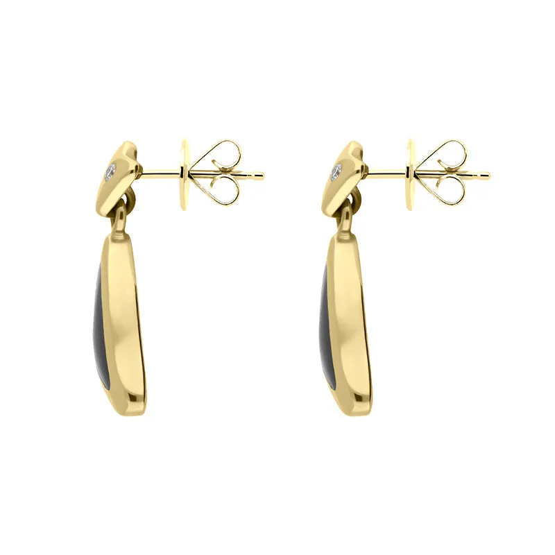 18ct Yellow Gold Whitby Jet 0.06ct Diamond Set Drop Earrings D