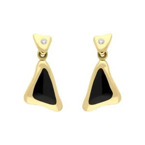 18ct Yellow Gold Whitby Jet 0.06ct Diamond Set Drop Earrings D
