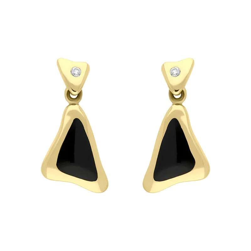 18ct Yellow Gold Whitby Jet 0.06ct Diamond Set Drop Earrings D