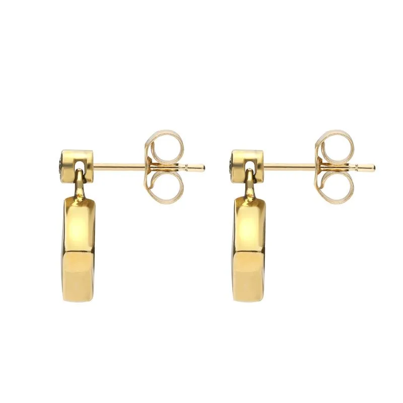18ct Yellow Gold Whitby Jet 0.06ct Diamond Top Square Stud Earrings