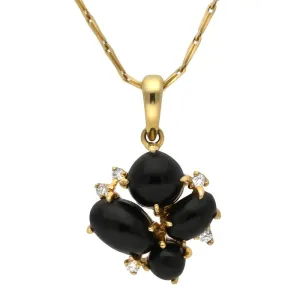 18ct Yellow Gold Whitby Jet 0.07ct Diamond Abstract Necklace