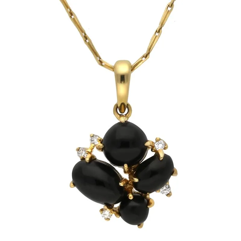 18ct Yellow Gold Whitby Jet 0.07ct Diamond Abstract Necklace