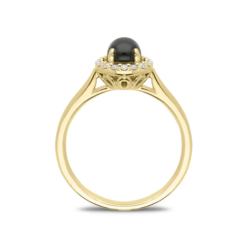 18ct Yellow Gold Whitby Jet 0.12ct Diamond Round Cluster Ring